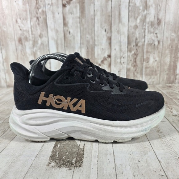 Hoka One One Shoes - Hoka Clifton 10 Black Rose Gold Running Shoes Womens 9B 1162031-BRGL Sneaker